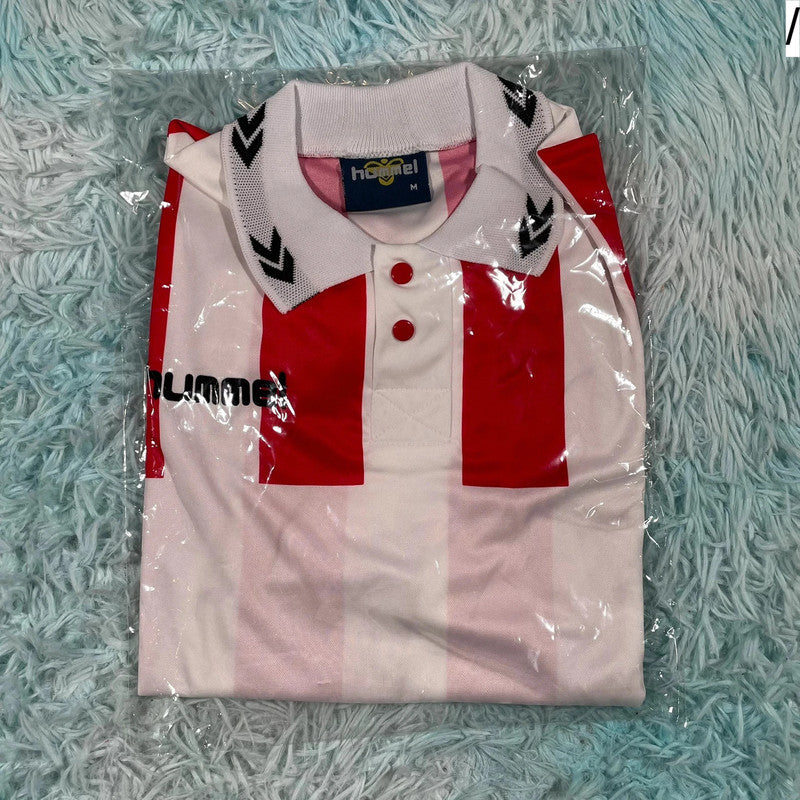 Deadstock Vintage 90s Red & White Striped Hummel Football Shirt - Medium