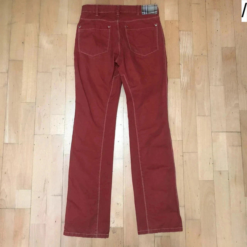 Vintage 00s Red Burberry Trousers Contrast Stitching - Size 18 EU 46