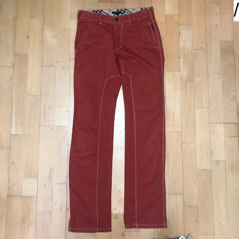 Vintage 00s Red Burberry Trousers Contrast Stitching - Size 18 EU 46