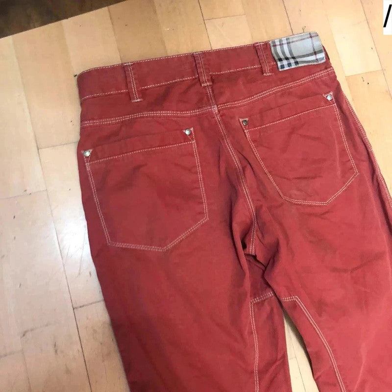 Vintage 00s Red Burberry Trousers Contrast Stitching - Size 18 EU 46