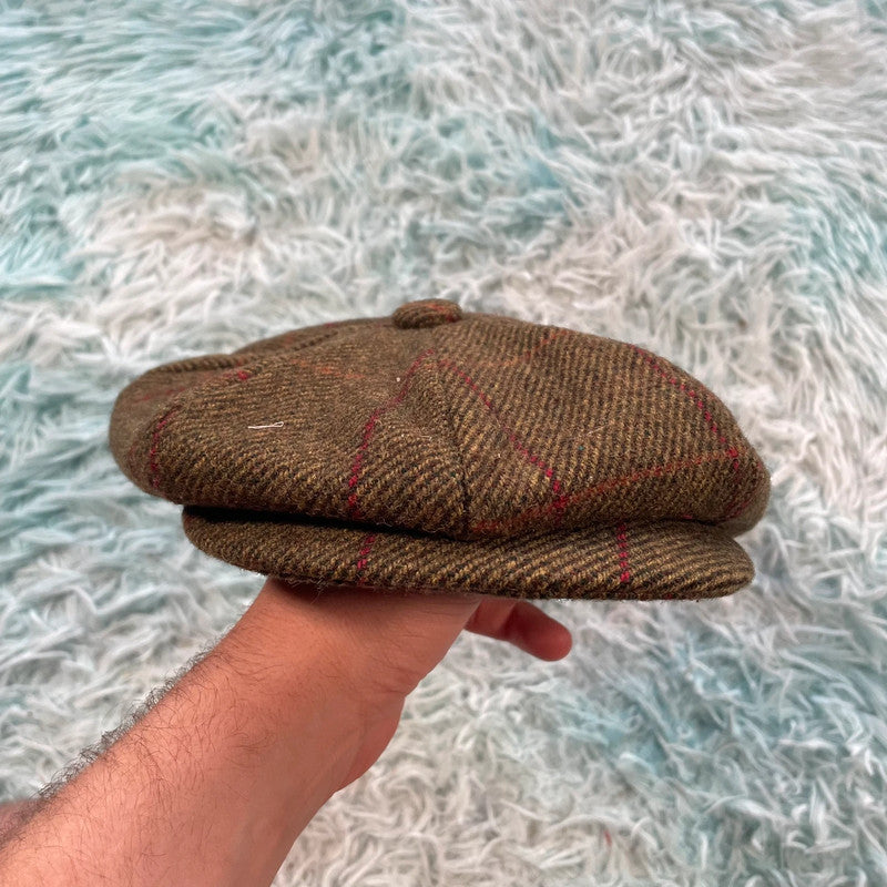 Vintage 90s Khaki Olive Green Flatcap Farmers Cap - Small