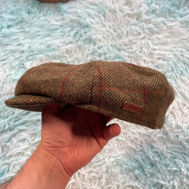 Vintage 90s Khaki Olive Green Flatcap Farmers Cap - Small