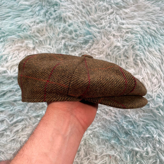 Vintage 90s Khaki Olive Green Flatcap Farmers Cap - Small