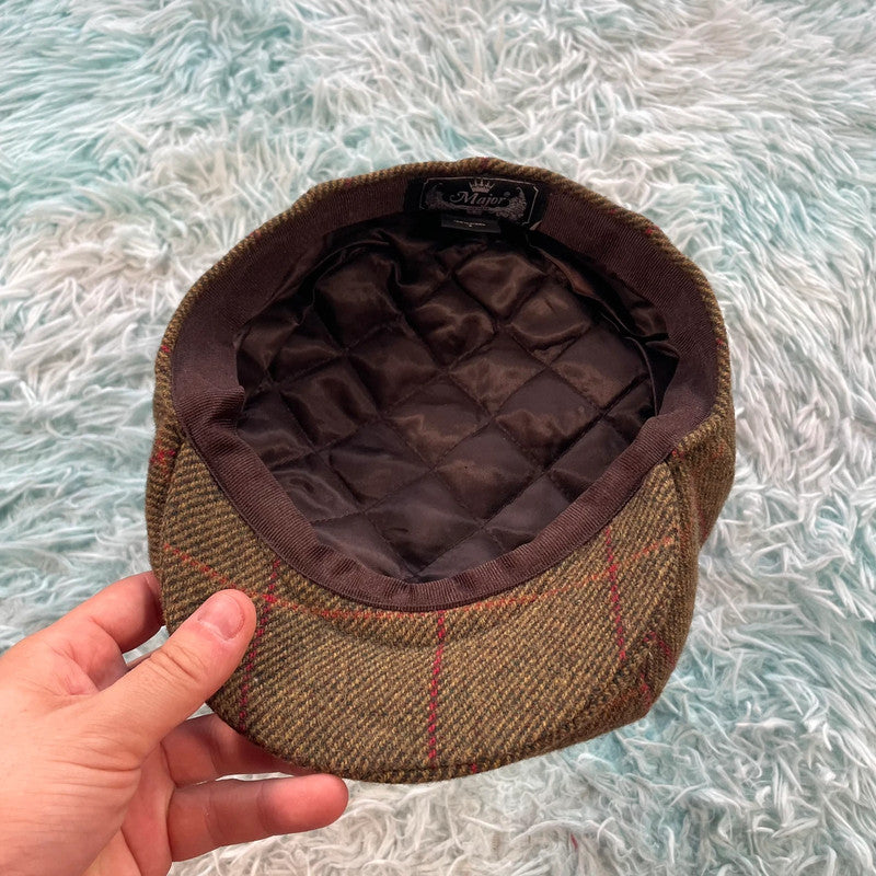 Vintage 90s Khaki Olive Green Flatcap Farmers Cap - Small