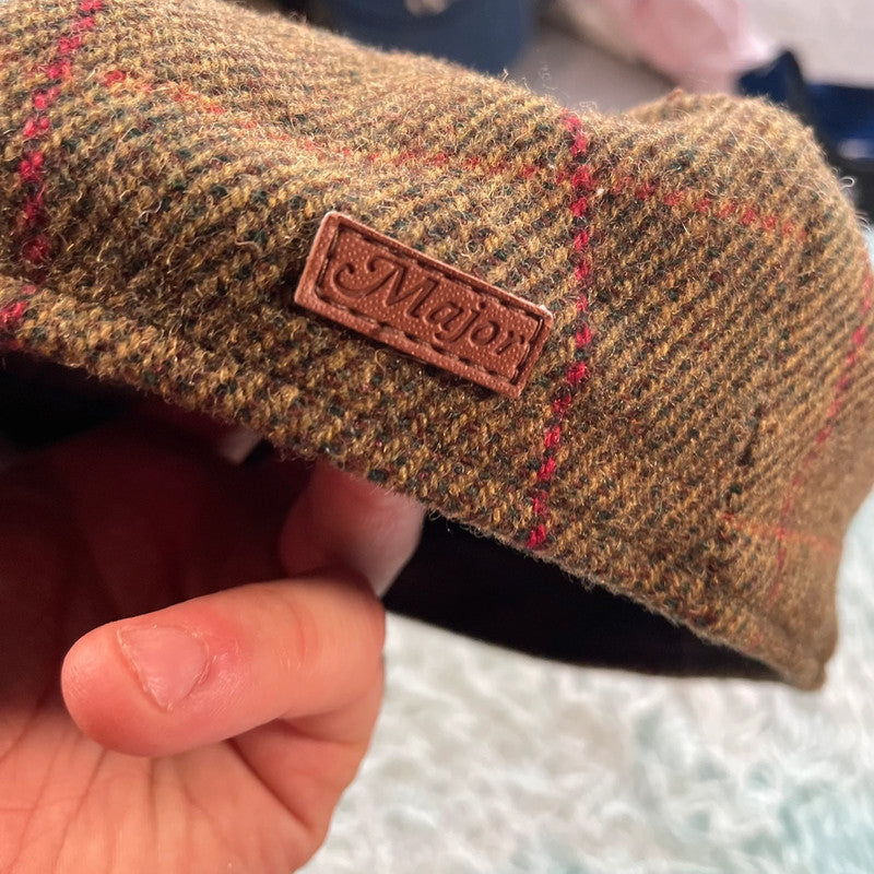Vintage 90s Khaki Olive Green Flatcap Farmers Cap - Small