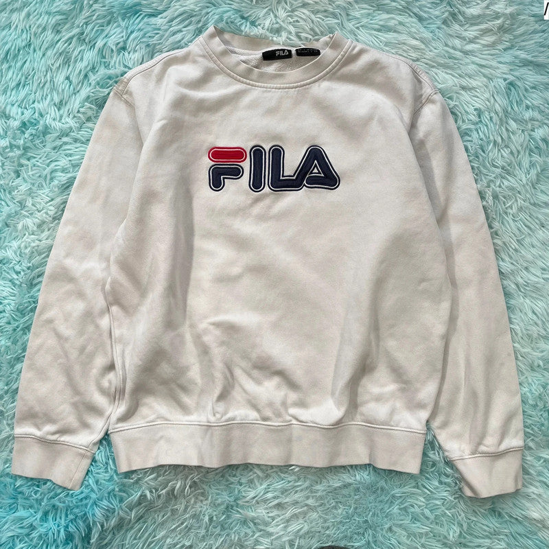 Vintage 90s White Fila Sweatshirt Embroidered Spellout - Large