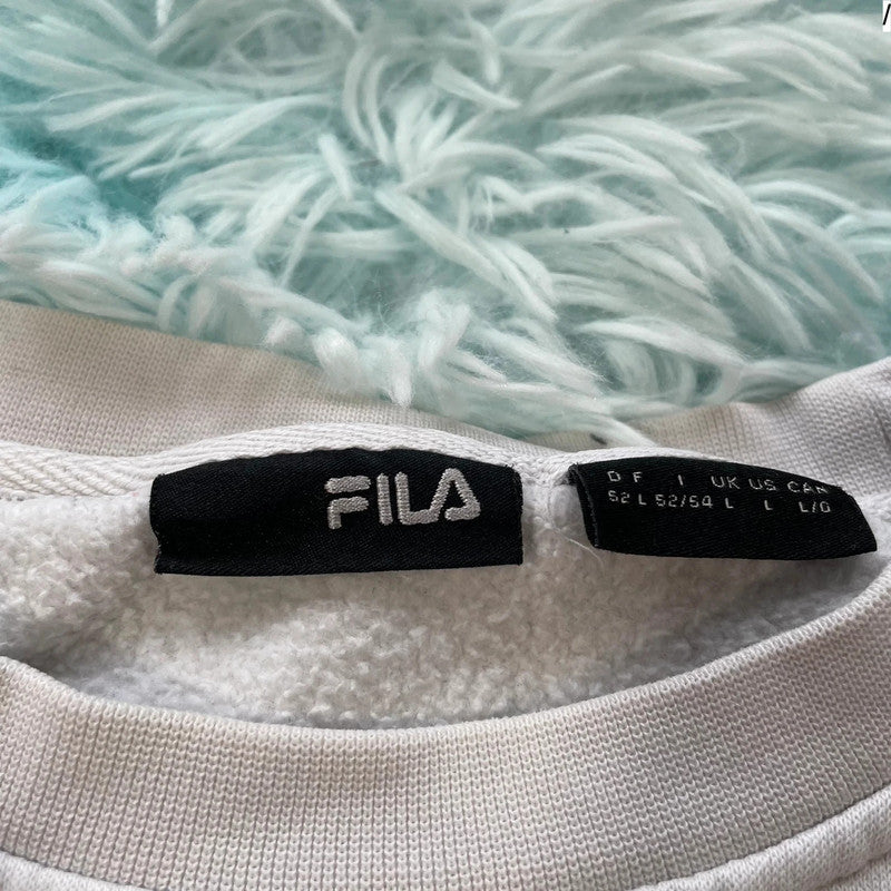 Vintage 90s White Fila Sweatshirt Embroidered Spellout - Large