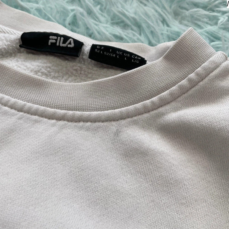 Vintage 90s White Fila Sweatshirt Embroidered Spellout - Large