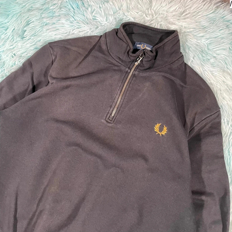 Black Fred Perry 1/4 Zip Sweatshirt - Large