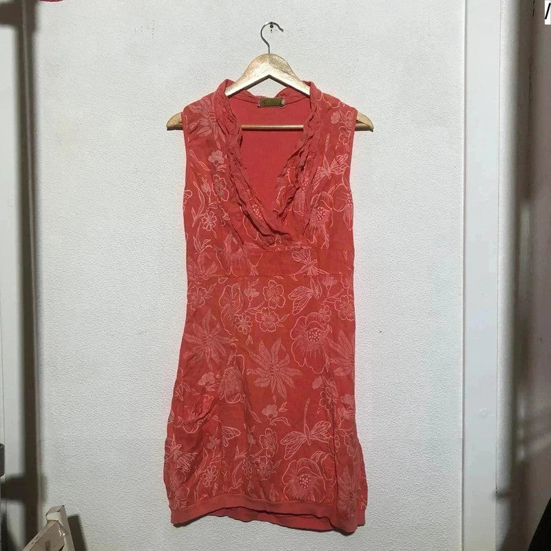 Vintage Y2K peach Floral Summer Dress made in Italy Low Cut - Medium