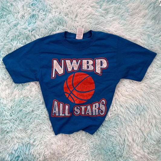 Vintage Blue Basketball Cropped Graphic T Shirt - Small