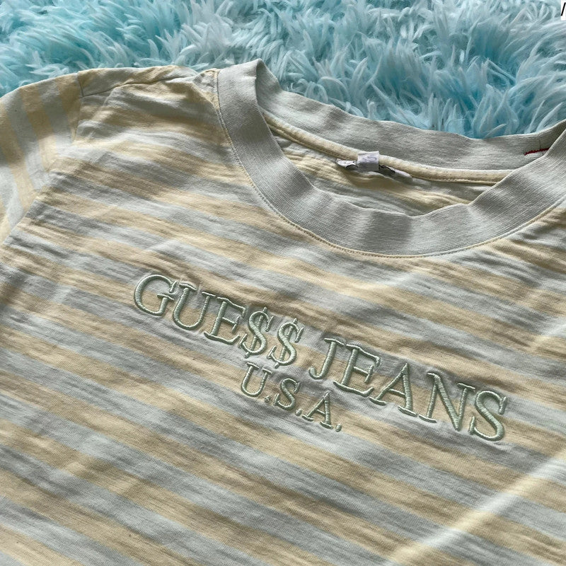 Yellow & Blue Striped Guess A$AP Rocky Cropped T Shirt - XS