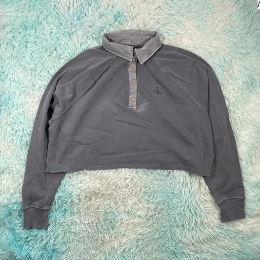 Grey Calvin Klein Cropped Sweatshirt - Large