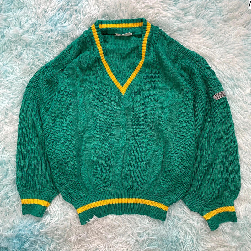 Vintage 90s Rare Adidas Knitted Jumper V Neck - Medium