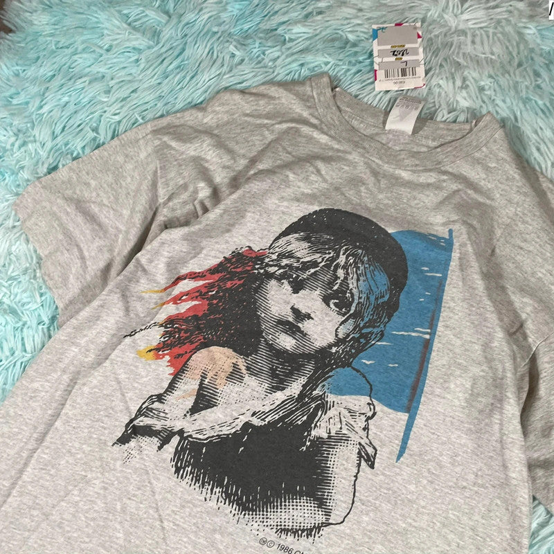 Vintage 90s Grey Les Miserablez Graphic T Shirt - Large