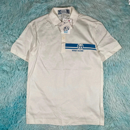 Vintage 80s White Sergio Tacchini Polo Shirt - Small