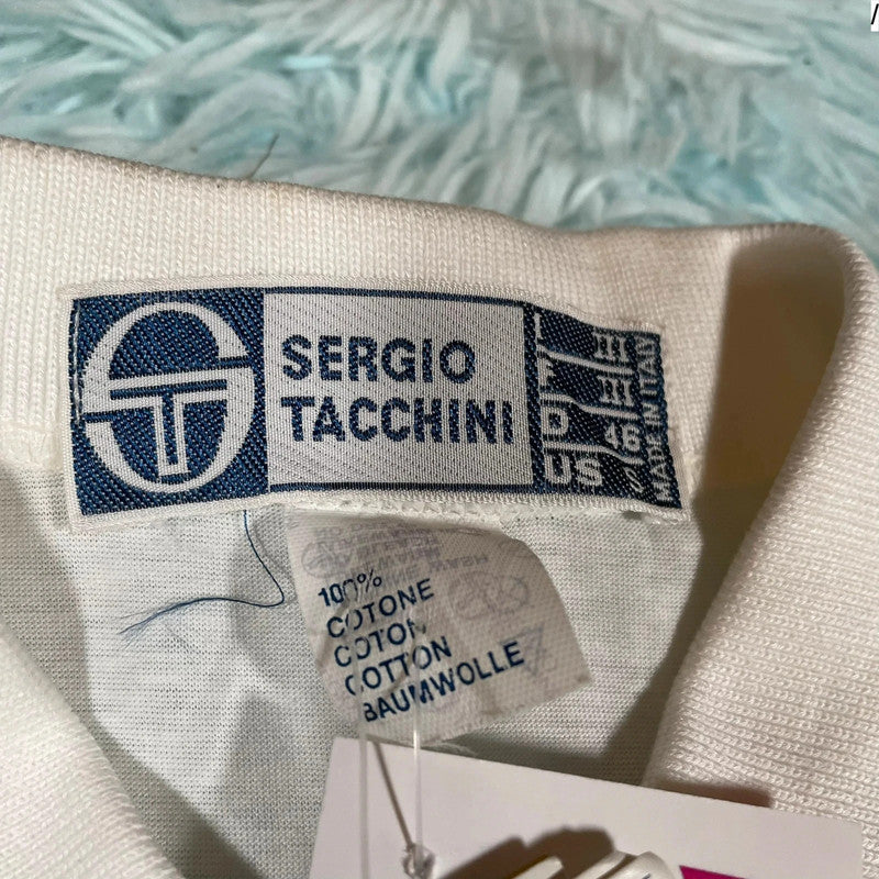 Vintage 80s White Sergio Tacchini Polo Shirt - Small