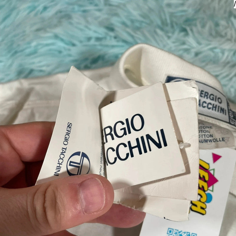 Vintage 80s White Sergio Tacchini Polo Shirt - Small