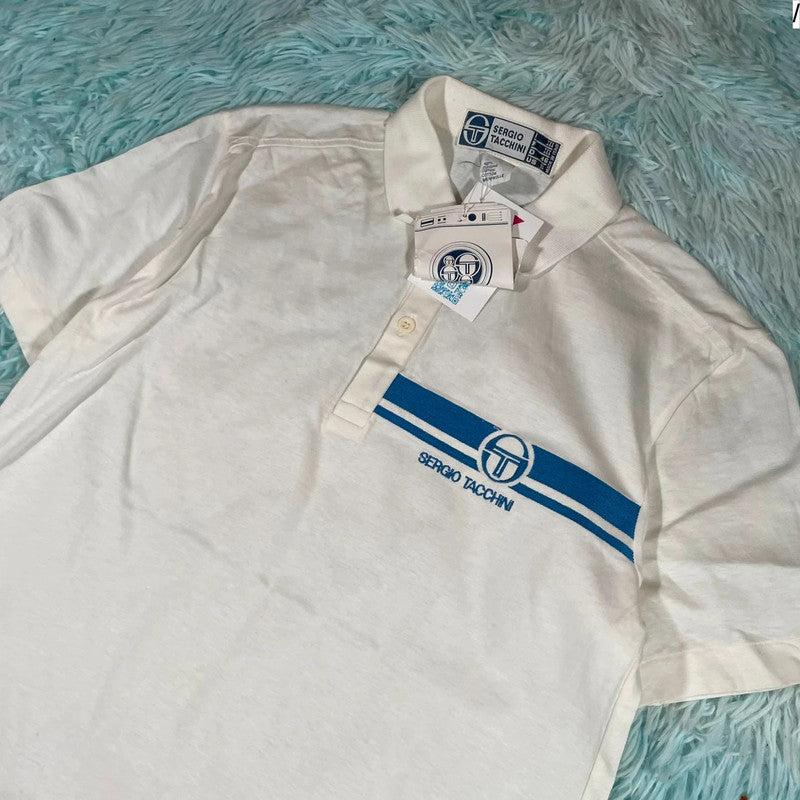 Vintage 80s White Sergio Tacchini Polo Shirt - Small