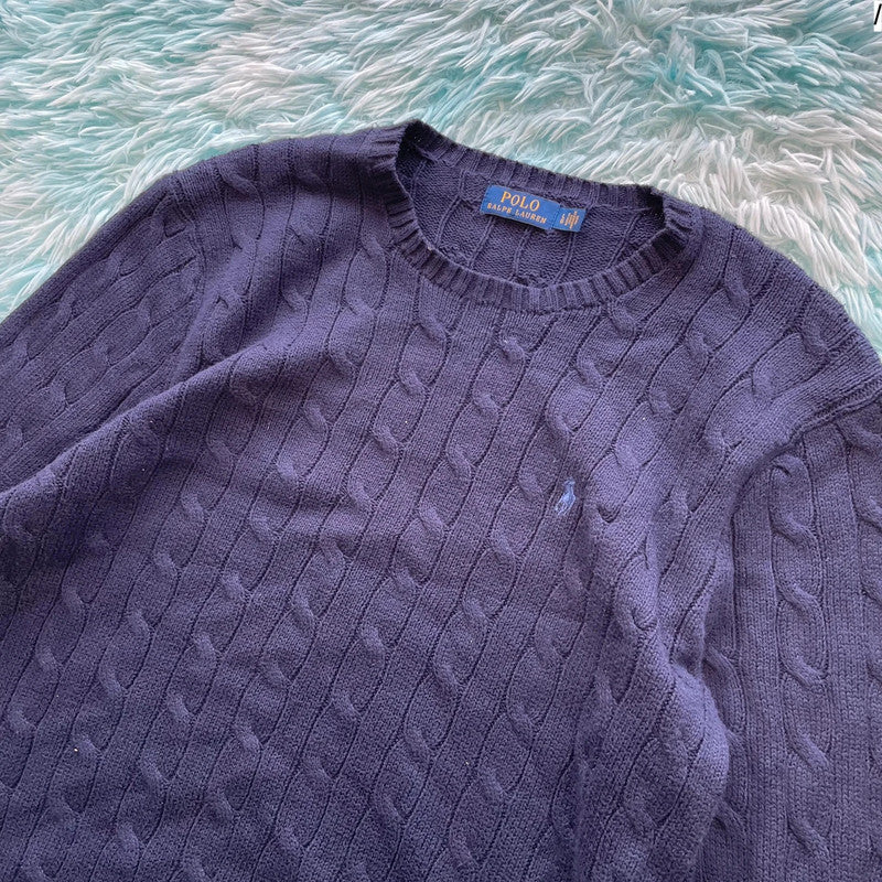 Navy Polo Ralph Lauren Cable Knit Jumper - Large