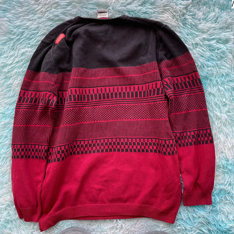 Red & Black Patterned Oxbow Knitted Jumper - XL