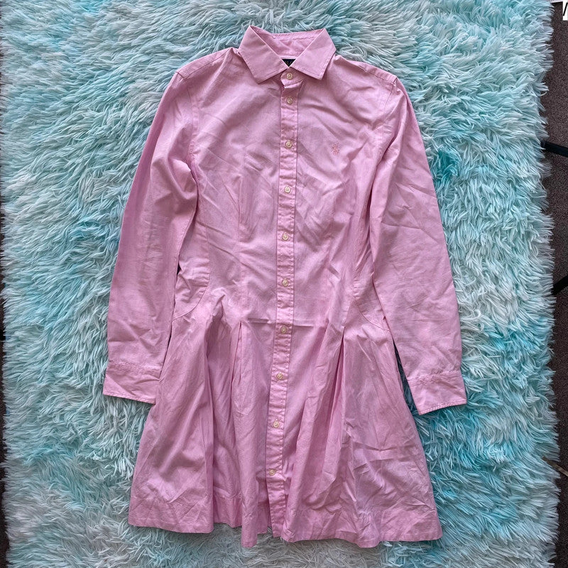 Pink Polo Ralph Lauren Shirt Dress Pleated - Size 8