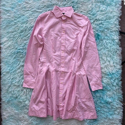 Pink Polo Ralph Lauren Shirt Dress Pleated - Size 8
