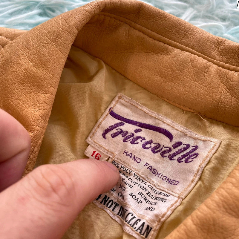 Vintage 70s Tan Brown Leather Jacket - Size 16