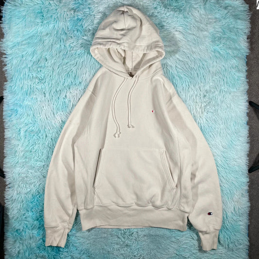 White Champion Reverse Weave Hoodie Plain - Small