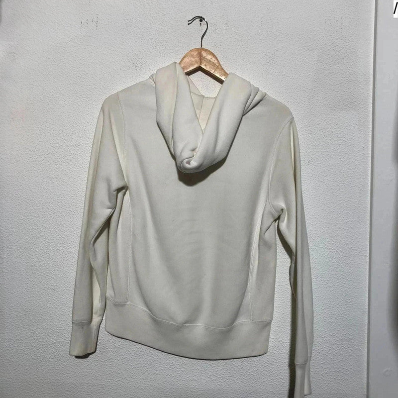 Vintage White Champion Hoodie Triple Spellout Reverse Weave - Small