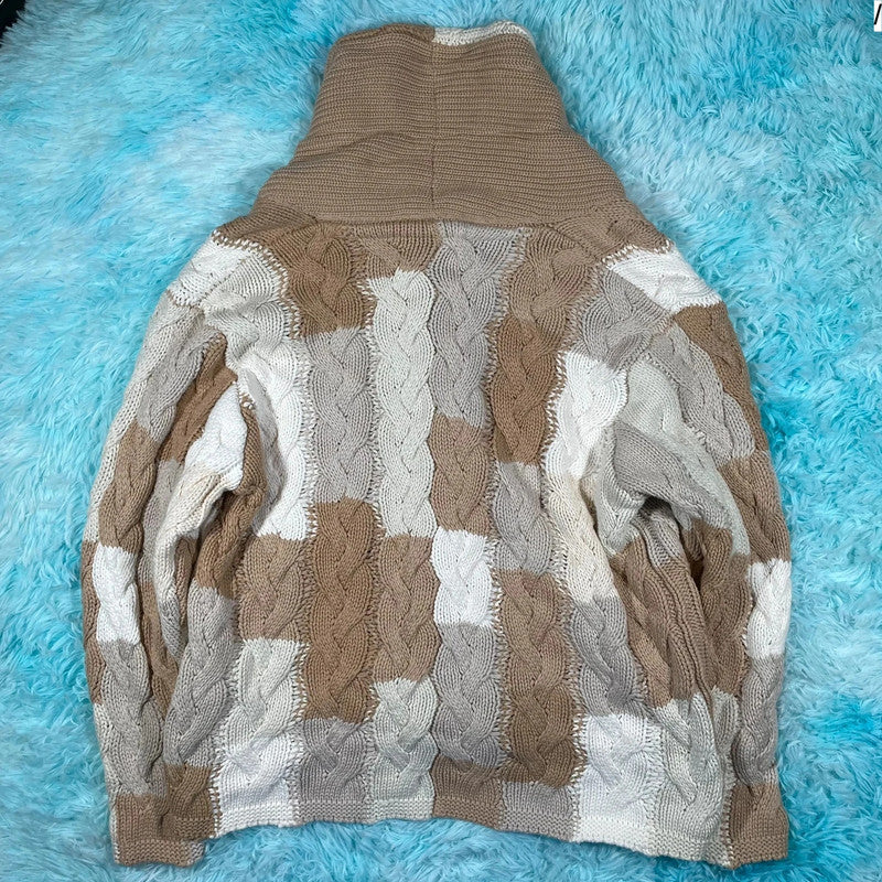 Cream & Brown Heavyweight Kith Cardigan Knitted Jumper - Large