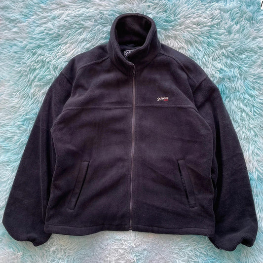 Vintage Black Schott Fleece Jacket - Medium