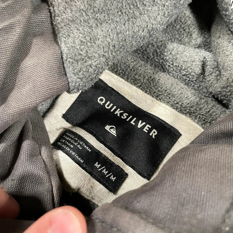 Grey Quiksilver Coat Jacket Fur Hood - medium