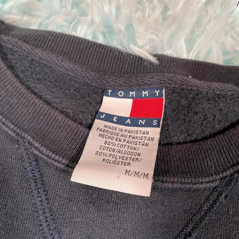 Vintage 90s Black Tommy Hilfiger Jeans Spellout Sweatshirt - Medium