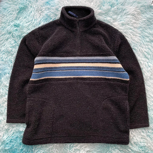 Vintage 90s Black Sherpa Fleece Jumper - Large