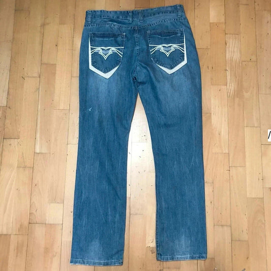 Vintage 90s Baggy Embroidered Jeans - 36W