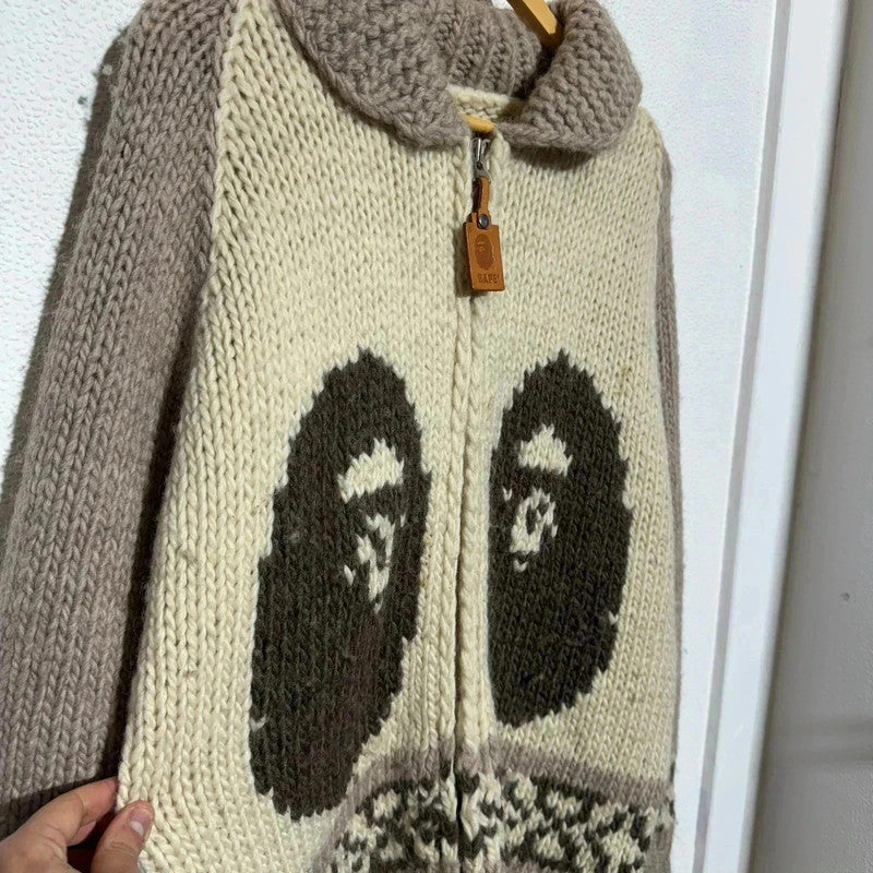 Cream & Beige BAPE Cowachan Knitted Jumper - Large