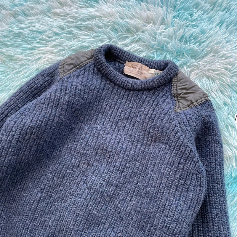 Vintage 90s Navy Arran Knit Jumper - Large