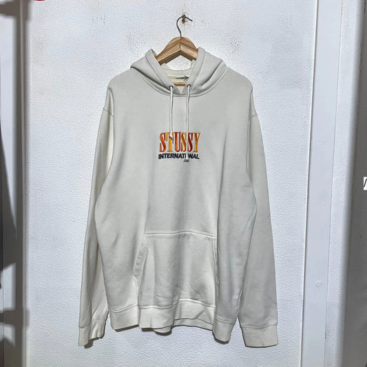 Cream White Stussy Hoodie Spellout - XL