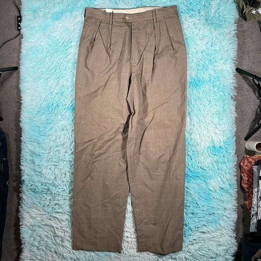 Vintage 90s Beige Tommy Hilfiger Chequered suit Trousers - 34W 32L