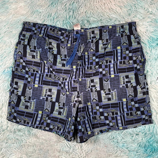 Vintage 90s Blue Funky Pattern Swim Shorts - Large