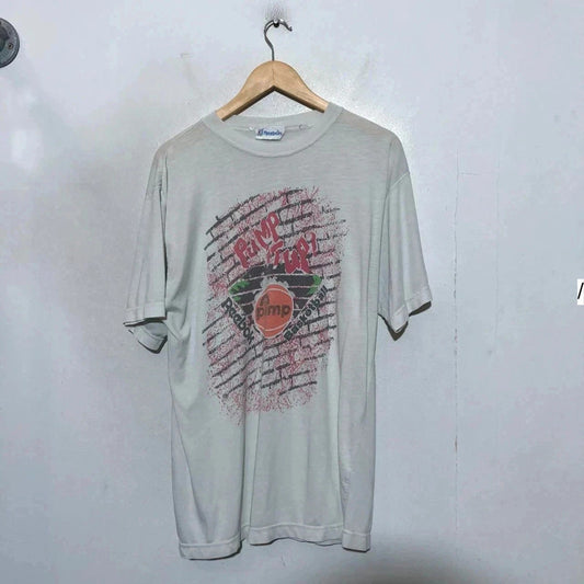 Vintage 80s White Reebok “The Pump” Trainer Graphic Print T Shirt - Large