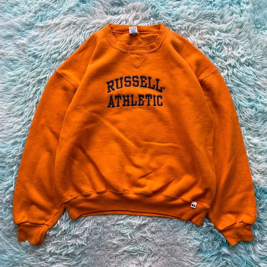 Vintage 90s Orange Russell Athletic Sweatshirt Spellout - XL