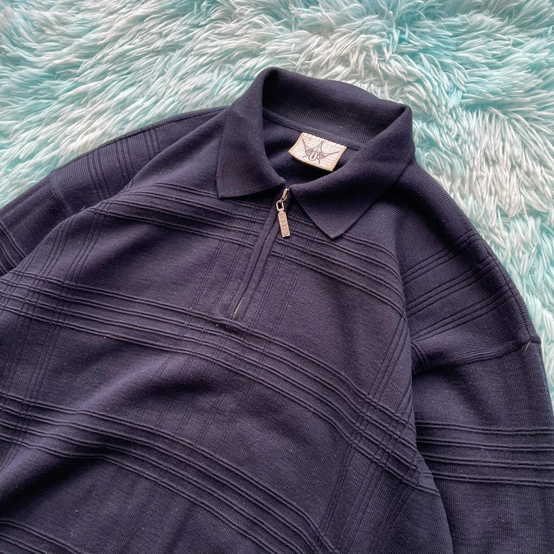 Vintage 90s Navy Collared Golf Jumper - Small