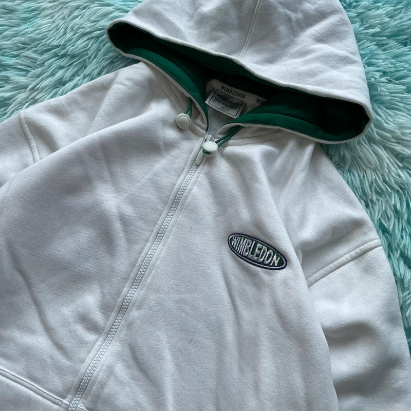Vintage 90s White & Green Wimbledon Hoodie - Large