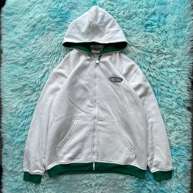 Vintage 90s White & Green Wimbledon Hoodie - Large