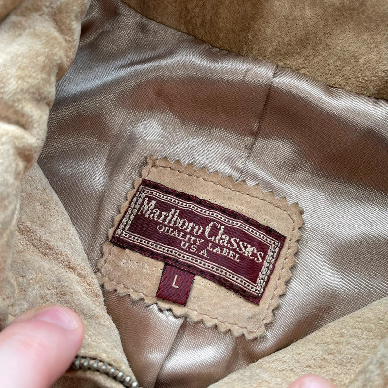 Vintage Beige Marlboro Classics Suede Leather Jacket - Large