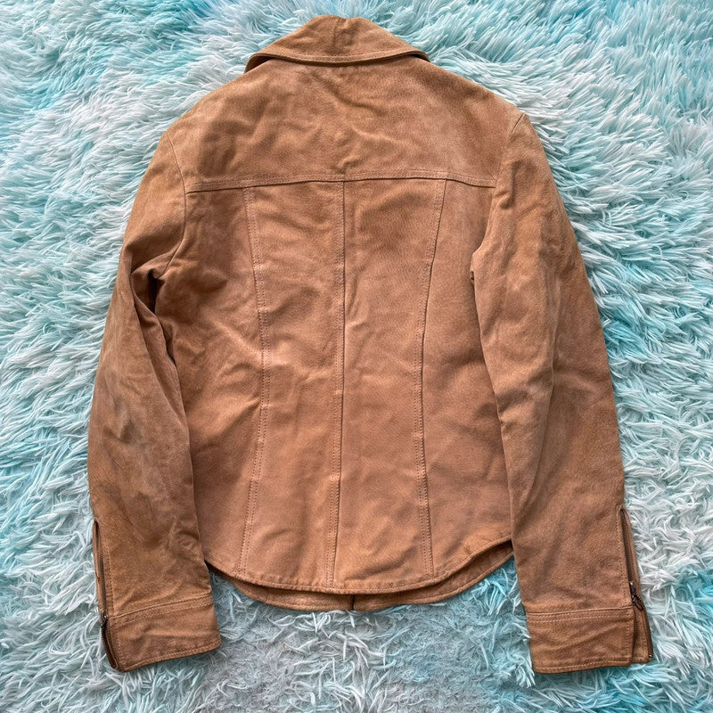 Vintage Beige Marlboro Classics Suede Leather Jacket - Large