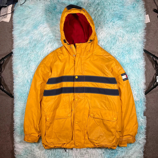 Vintage 90s Yellow Tommy Hilfiger Fleeced Jacket - Large