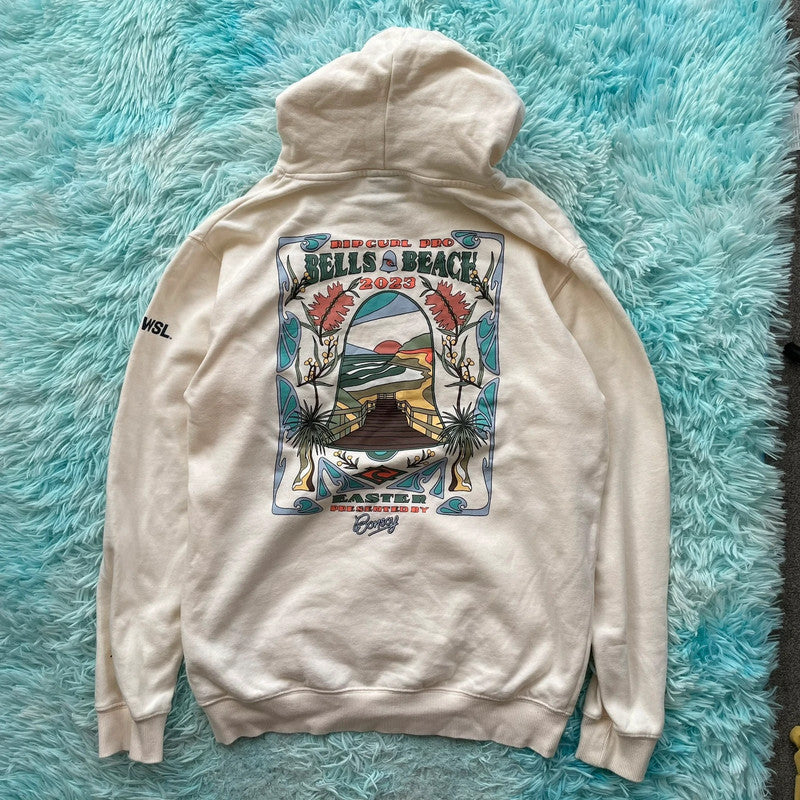 Cream Ripcurl Graphic Hoodie - Medium
